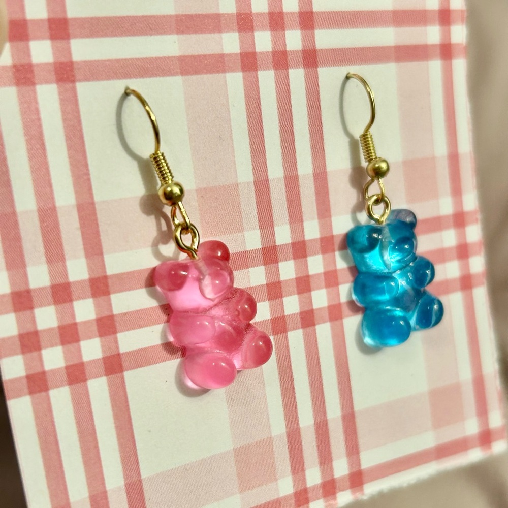 Pink and Blue Gummy Bear Earrings - Picture 3 of 5